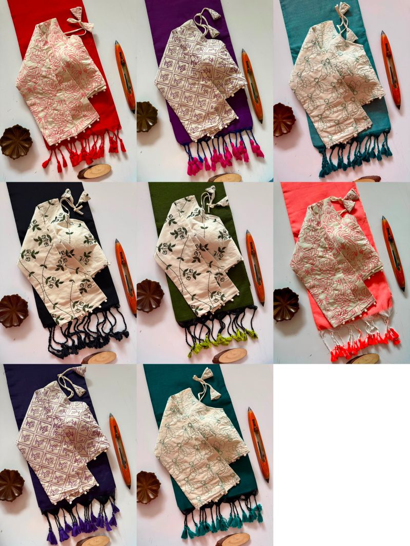 Amrah Wholesale Sccf Ready W Khadi Cotton Embroidered Saree