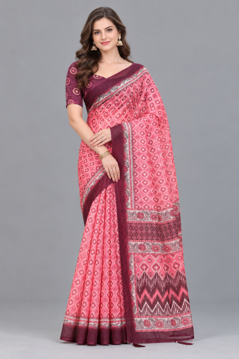 Amrah Wholesale Scgt Shatika A Linen Handloom Printed Saree Collection