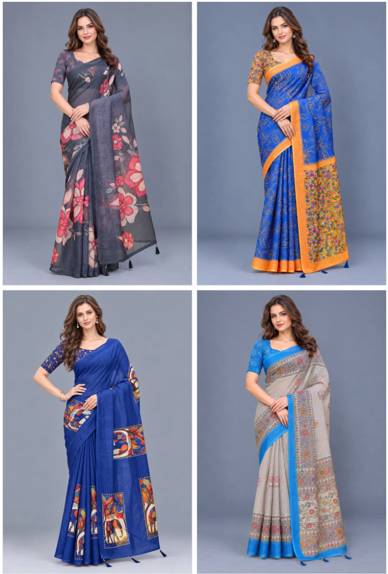 Amrah Wholesale Scgt Shatika B Linen Handloom Printed Saree Collection