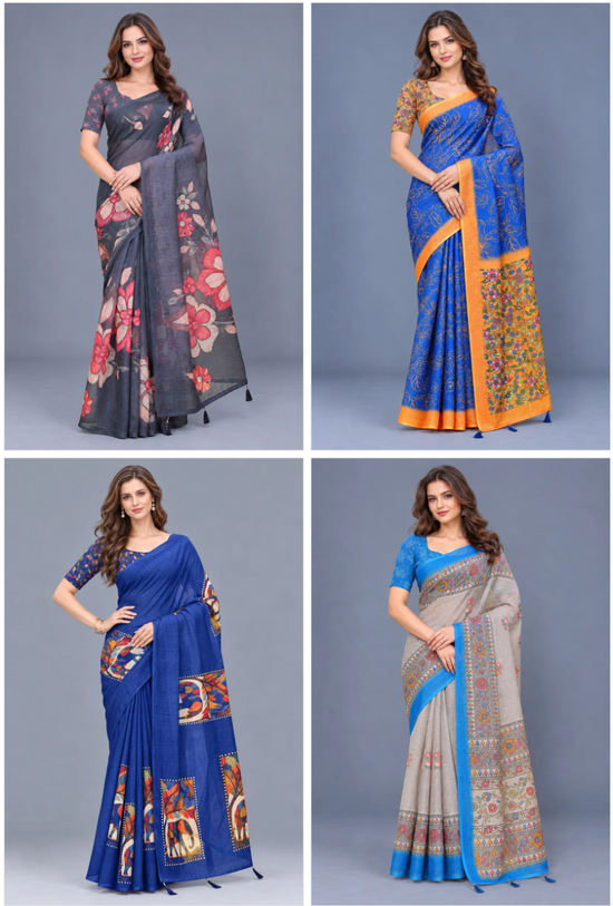 Amrah Wholesale Scgt Shatika B Linen Handloom Printed Saree Collection