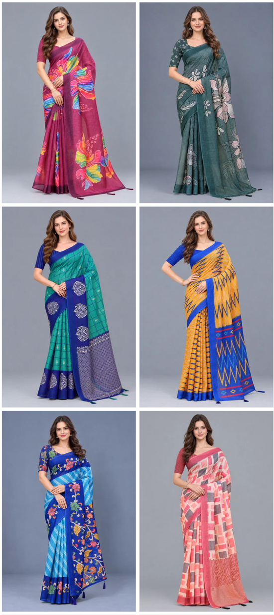 Amrah Wholesale Scgt Shatika B Linen Handloom Printed Saree Collection