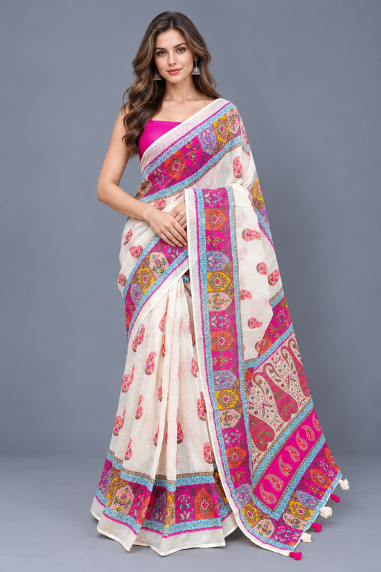 Amrah Wholesale Schc Swara R Linen Ajrakh Printed Saree