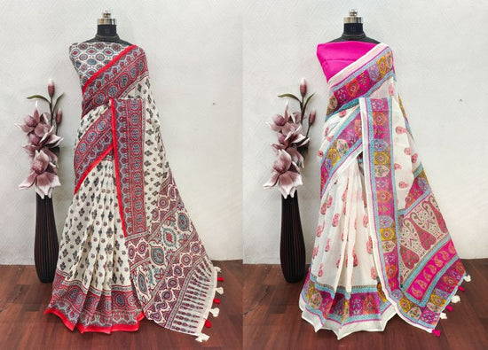 Amrah Wholesale Schc Swara R Linen Ajrakh Printed Saree