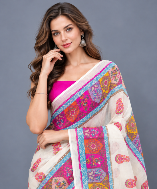 Amrah Wholesale Schc Swara R Linen Ajrakh Printed Saree