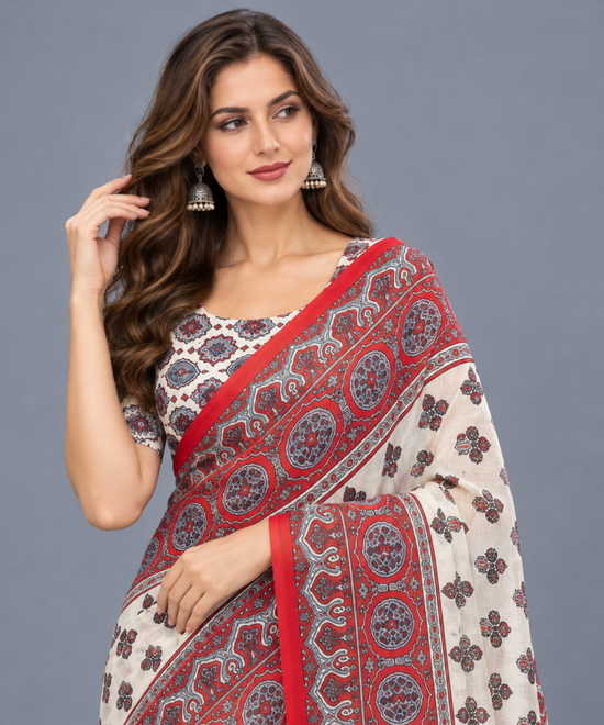 Amrah Wholesale Schc Swara R Linen Ajrakh Printed Saree