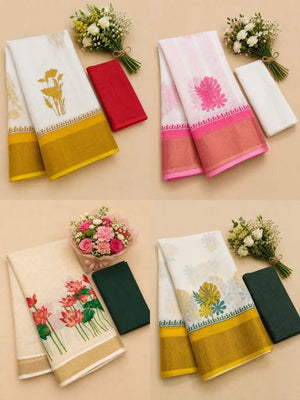 Amrah Wholesale Sckr Flora B Soft Linen Zari Border Saree - Amrah Wholesale