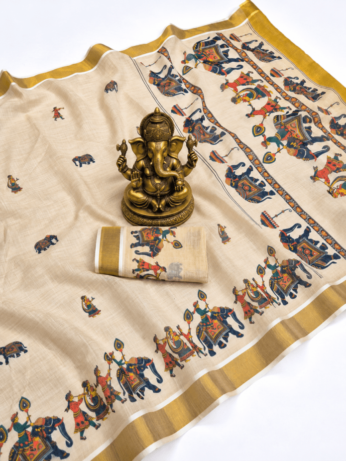 Amrah Wholesale Sckr Onam Linen Saree - Amrah Wholesale
