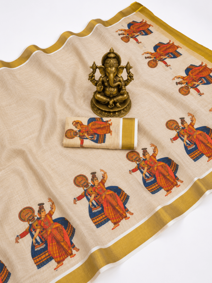 Amrah Wholesale Sckr Onam Linen Saree - Amrah Wholesale