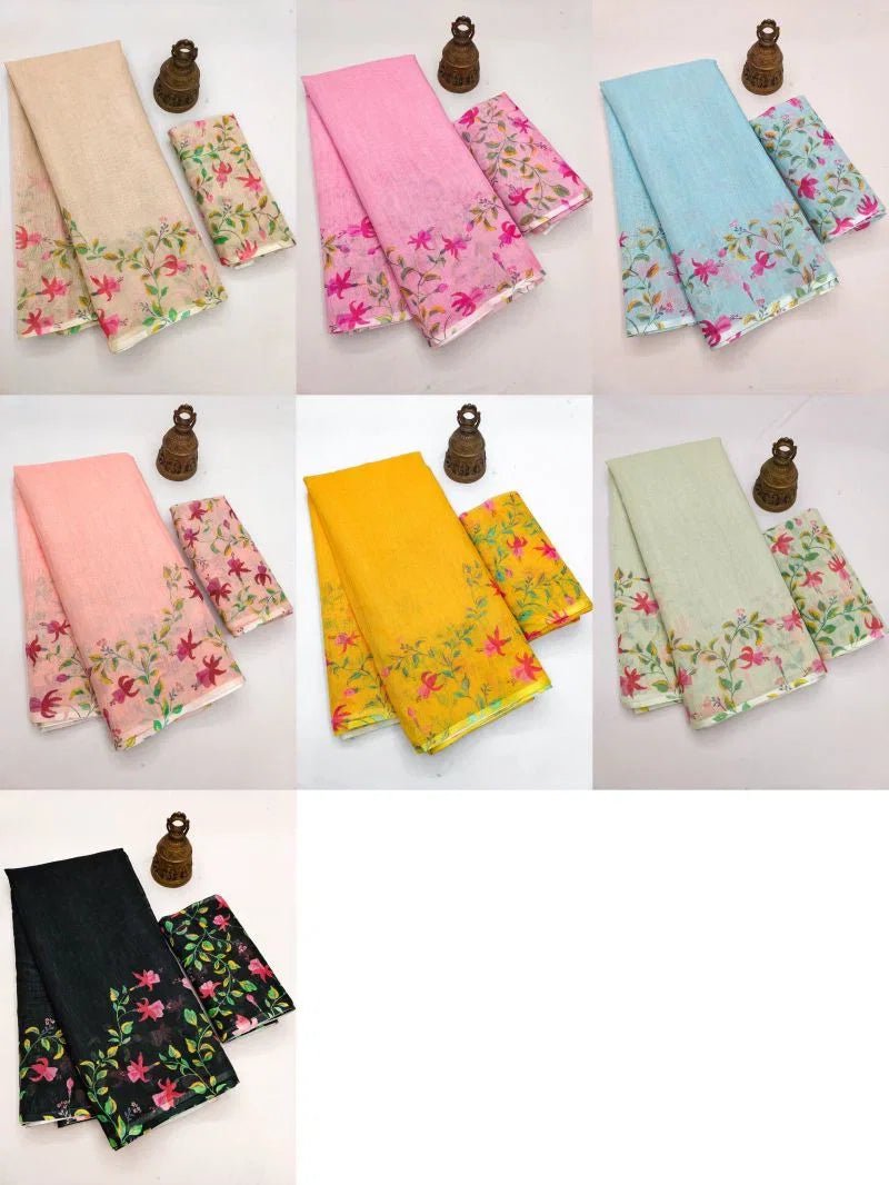amrah-wholesale-scmg-flora-g-linen-floral-printed-saree-surat - Amrah Wholesale