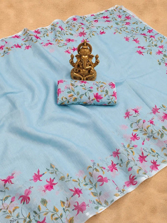amrah-wholesale-scmg-flora-g-linen-floral-printed-saree-surat - Amrah Wholesale