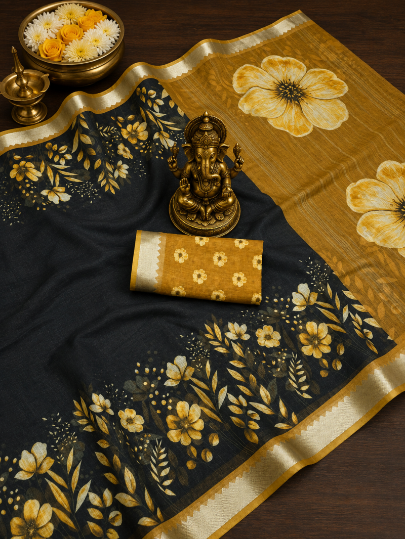 Amrah Wholesale Scmg Flora M Soft Linen Floral Print Party Wear Saree