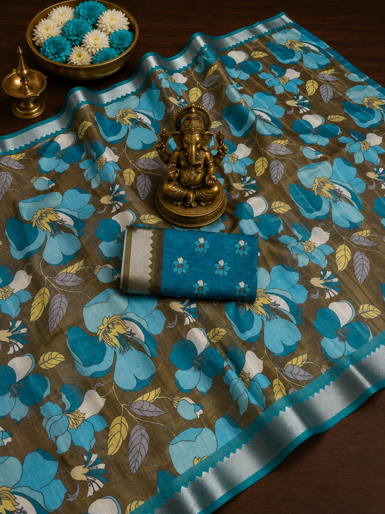 Amrah Wholesale Scmg Flora M Soft Linen Floral Print Party Wear Saree