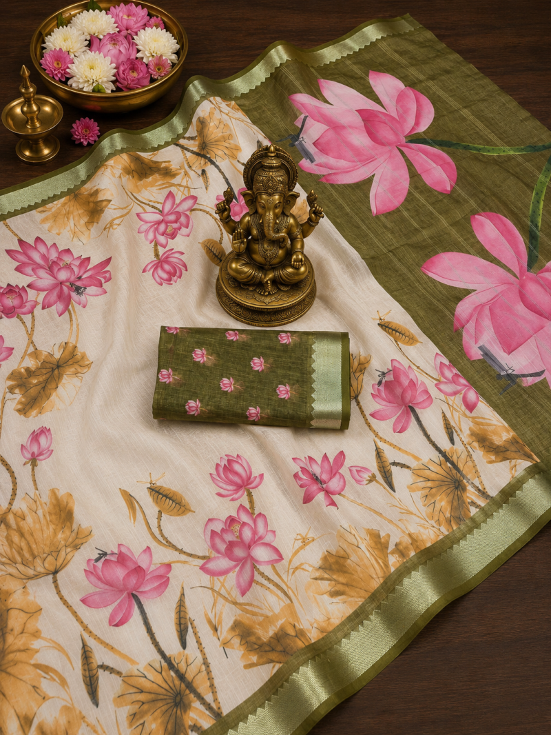 Amrah Wholesale Scmg Flora M Soft Linen Floral Print Party Wear Saree