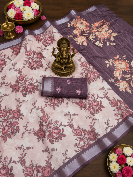 Amrah Wholesale Scmg Flora M Soft Linen Floral Print Party Wear Saree