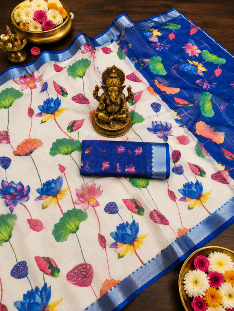 Amrah Wholesale Scmg Flora M Soft Linen Floral Print Party Wear Saree