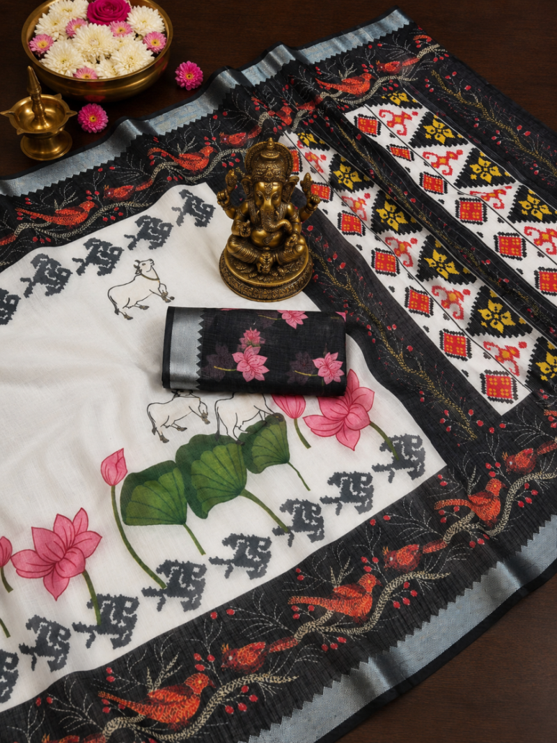 Amrah Wholesale Scmg Flora M Soft Linen Floral Print Party Wear Saree