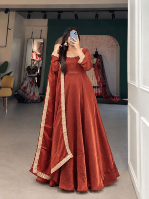 Amrah Wholesale Selfie Series Vol 1 Fendy Crush Satin Embroidered Gown With Dupatta