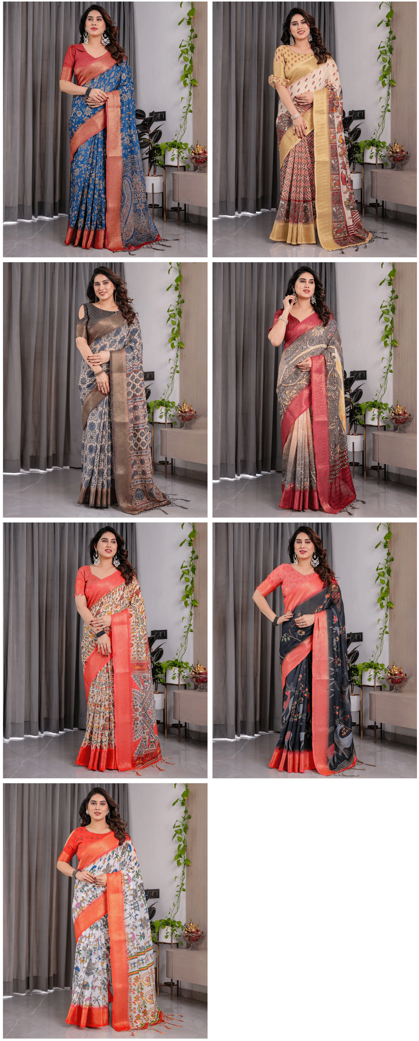 Amrah Wholesale Sh LJ 01 To 07 Handloom Linen Saree - Amrah Wholesale