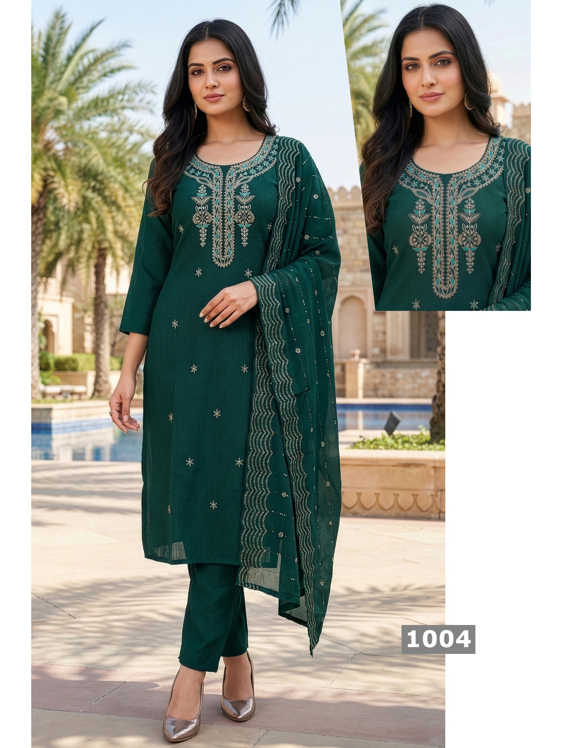 Amrah Wholesale Shree D No 1001 To 08 Barlin Kurti Pant Dupatta Set