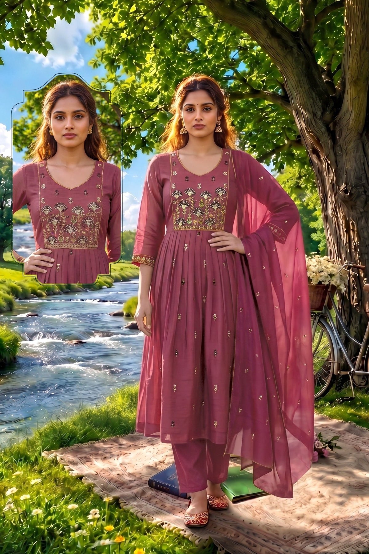 Amrah Wholesale Siddhi Vol 8 Mal Chanderi Embroidered Kurti Set - Amrah Wholesale