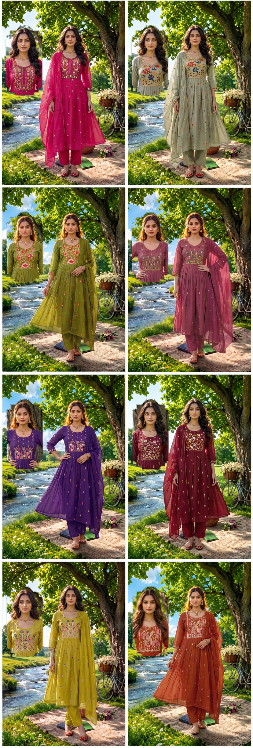 Amrah Wholesale Siddhi Vol 8 Mal Chanderi Embroidered Kurti Set