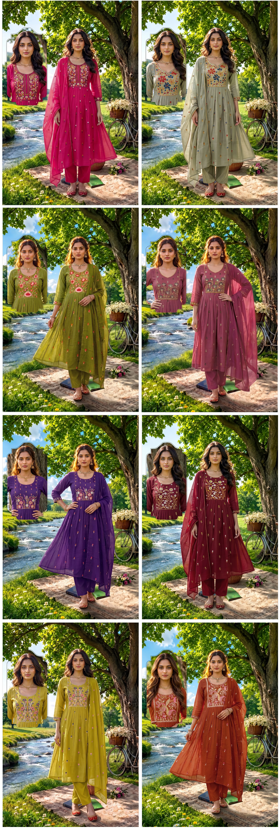 Amrah Wholesale Siddhi Vol 8 Mal Chanderi Embroidered Kurti Set