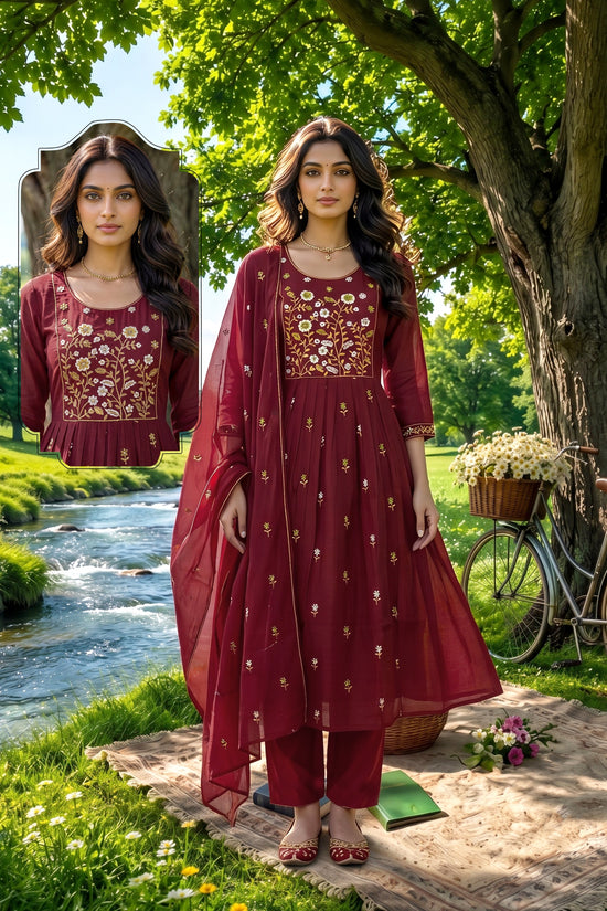Amrah Wholesale Siddhi Vol 8 Mal Chanderi Embroidered Kurti Set