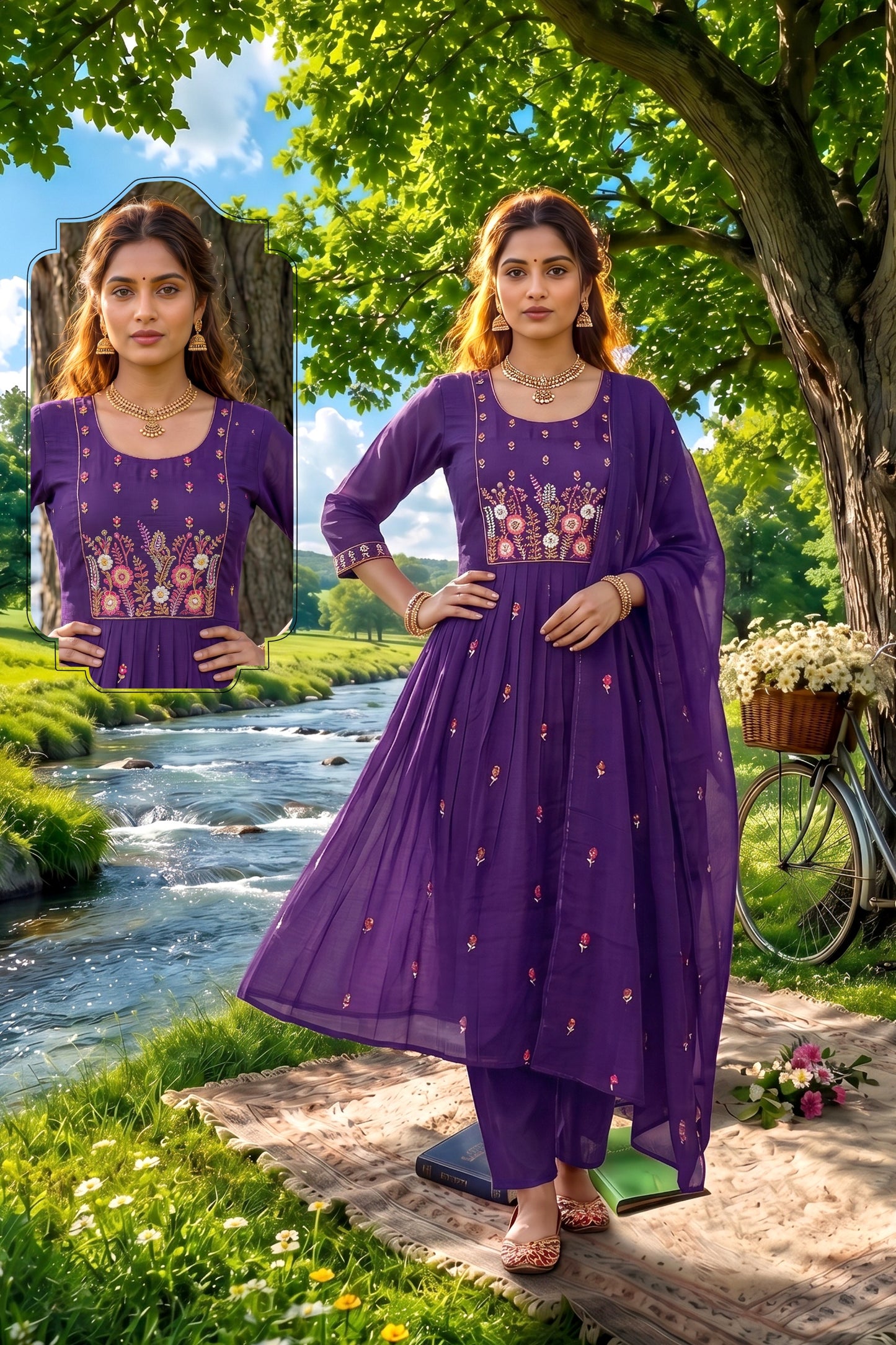 Amrah Wholesale Siddhi Vol 8 Mal Chanderi Embroidered Kurti Set