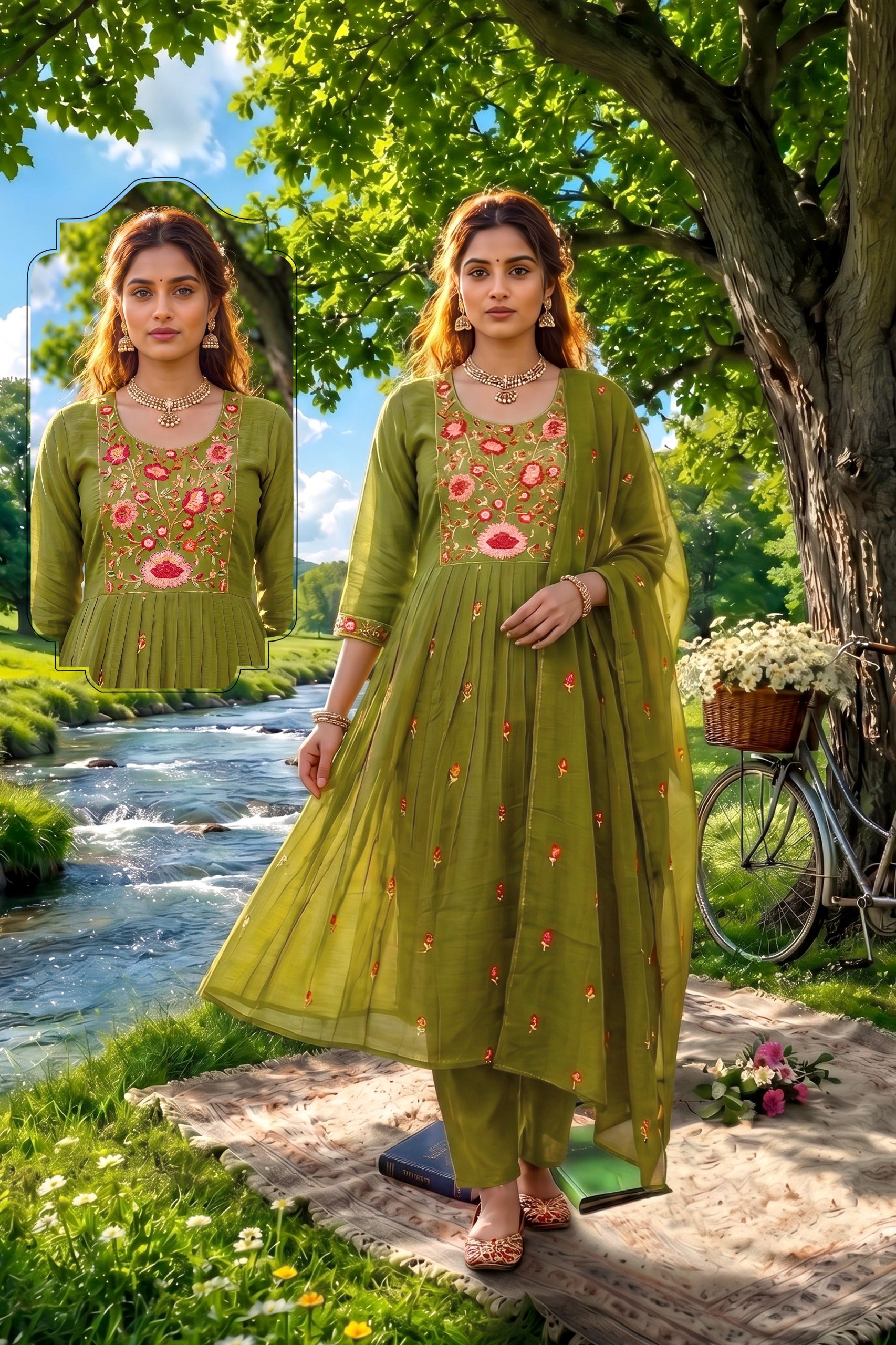 Amrah Wholesale Siddhi Vol 8 Mal Chanderi Embroidered Kurti Set