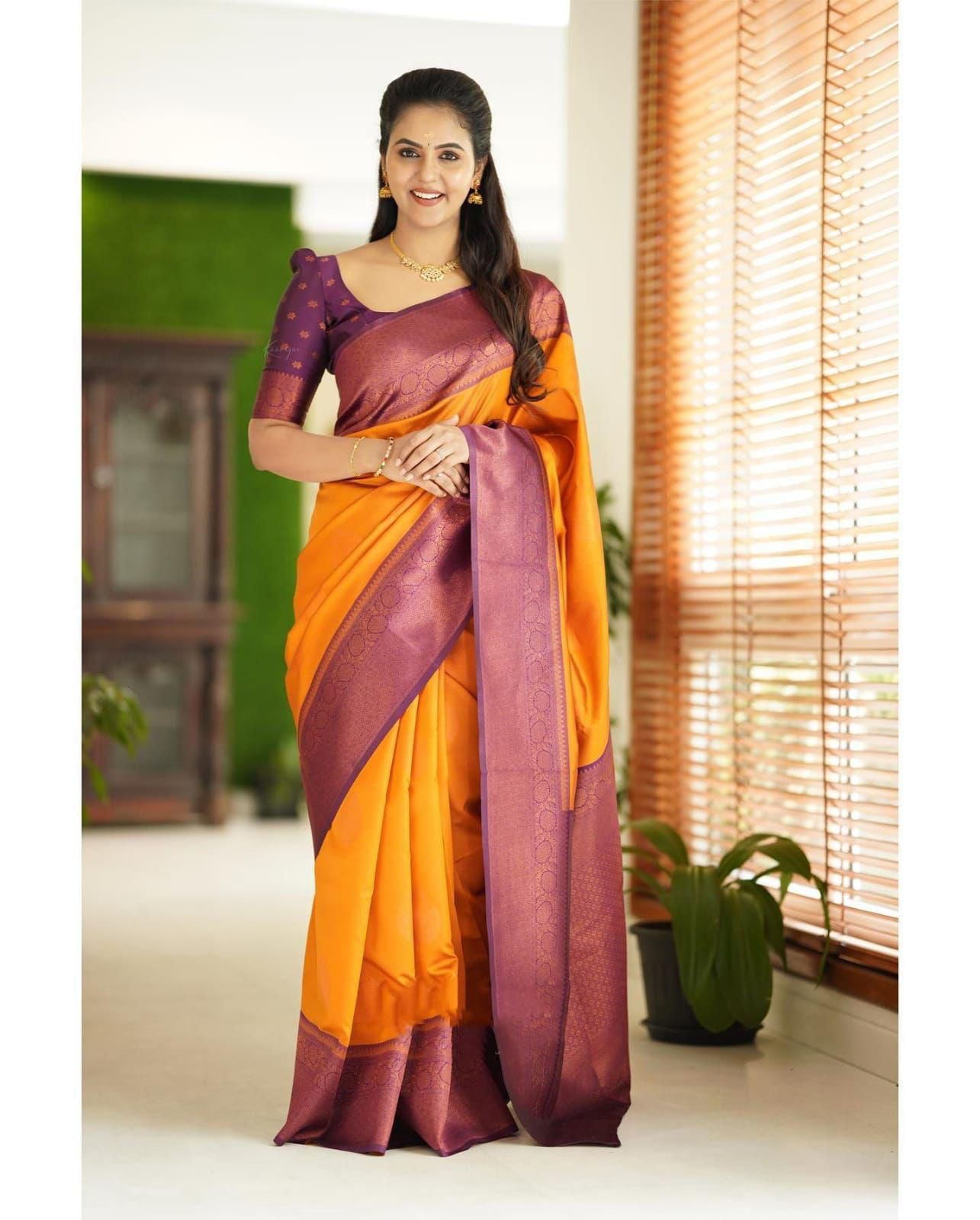 Amrah Wholesale Soft Silk 4059 Lichi Silk Jacquard Work Saree