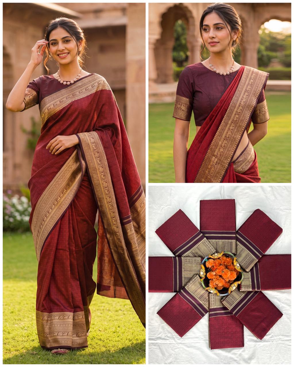 Amrah Wholesale Soft Silk 7007 Lichi Silk Jacquard Work Saree - Amrah Wholesale