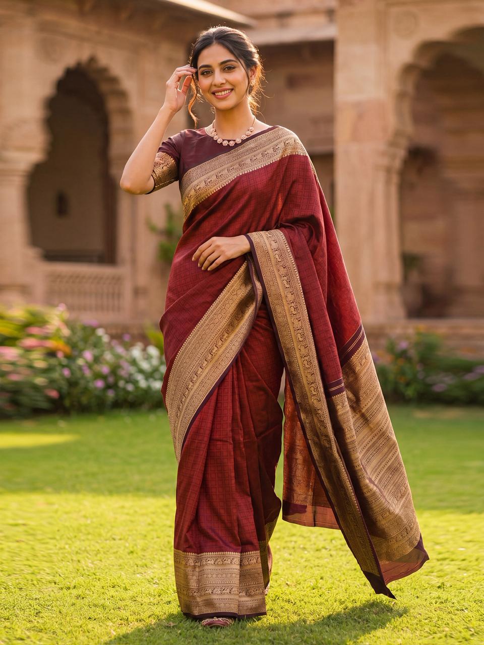 Amrah Wholesale Soft Silk 7007 Lichi Silk Jacquard Work Saree - Amrah Wholesale