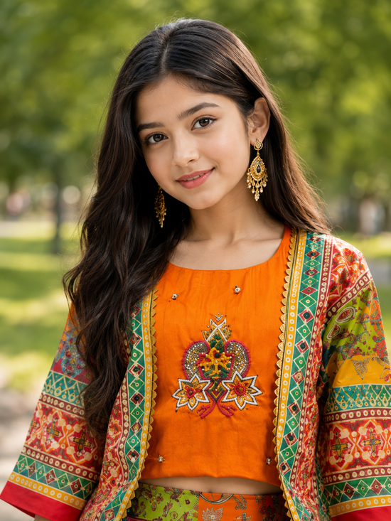 Amrah Wholesale St D No 141 Chinon Silk Kids Lehenga Choli With Koti - Amrah Wholesale