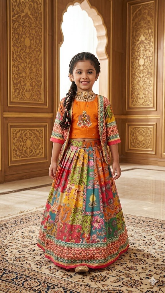 Amrah Wholesale St D No 141 Chinon Silk Kids Lehenga Choli With Koti - Amrah Wholesale