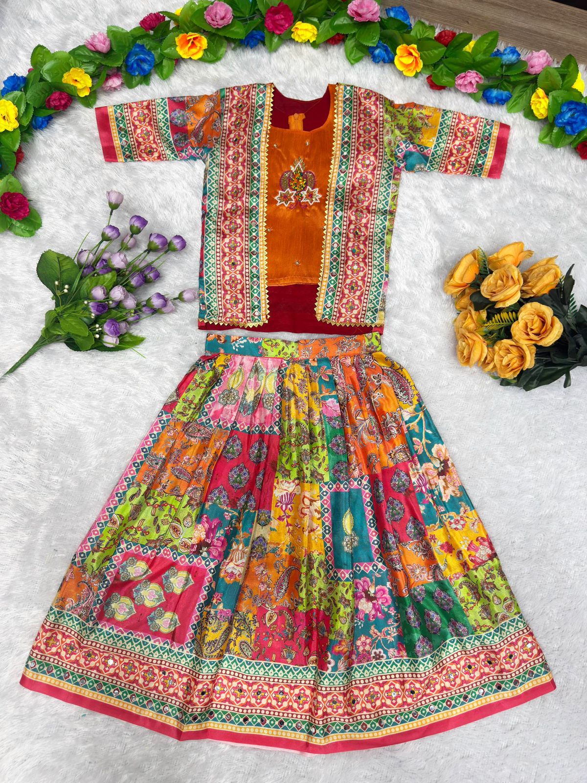 Amrah Wholesale St D No 141 Chinon Silk Kids Lehenga Choli With Koti - Amrah Wholesale