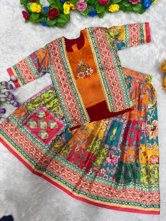Amrah Wholesale St D No 141 Chinon Silk Kids Lehenga Choli With Koti - Amrah Wholesale