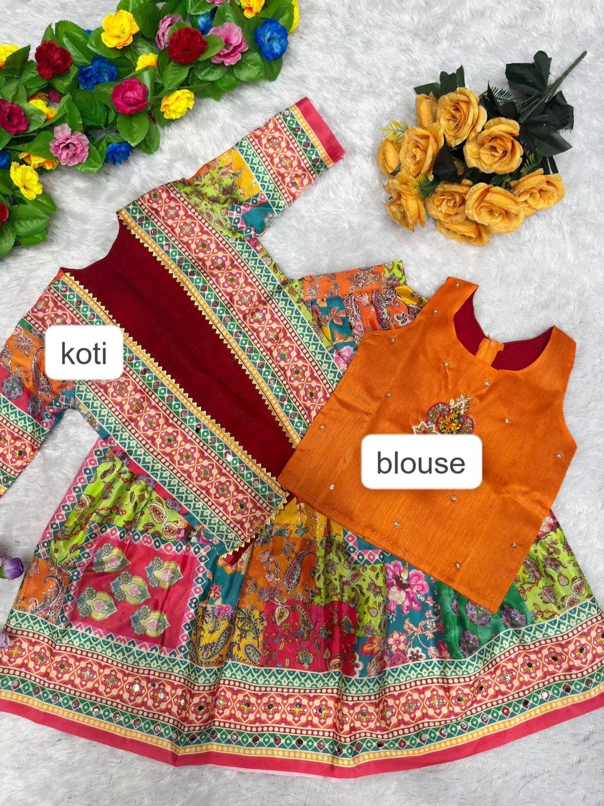 Amrah Wholesale St D No 141 Chinon Silk Kids Lehenga Choli With Koti - Amrah Wholesale