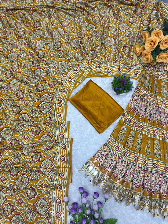 Amrah Wholesale St D No 142 Satin Viscose Silk Ajrakh Print Mirror Work Saree - Amrah Wholesale