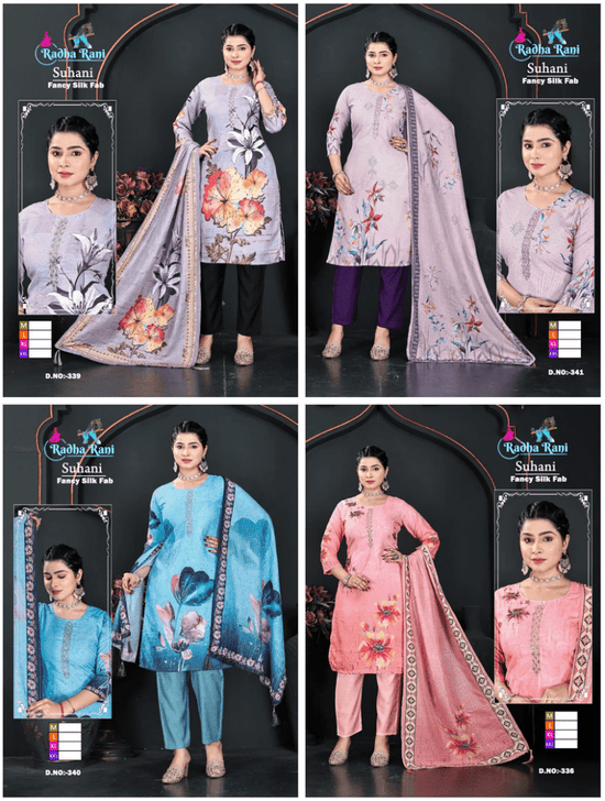Amrah Wholesale Suhani Combo 1 Silk Digital Printed Kurti Pant Dupatta Set - Amrah Wholesale