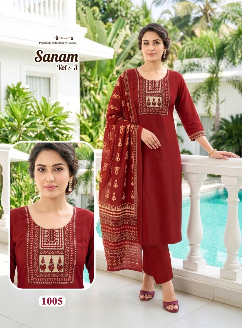 Amrah Wholesale Suman Vol 3 Dhabu Cotton Kurti Pant Dupatta Set