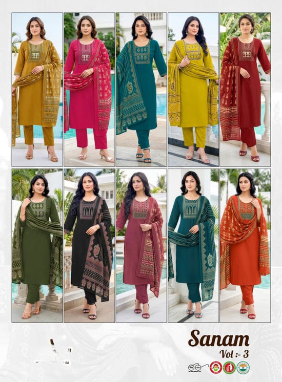 Amrah Wholesale Suman Vol 3 Dhabu Cotton Kurti Pant Dupatta Set