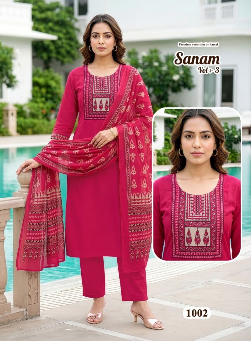 Amrah Wholesale Suman Vol 3 Dhabu Cotton Kurti Pant Dupatta Set