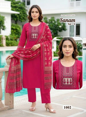 Amrah Wholesale Suman Vol 3 Dhabu Cotton Kurti Pant Dupatta Set