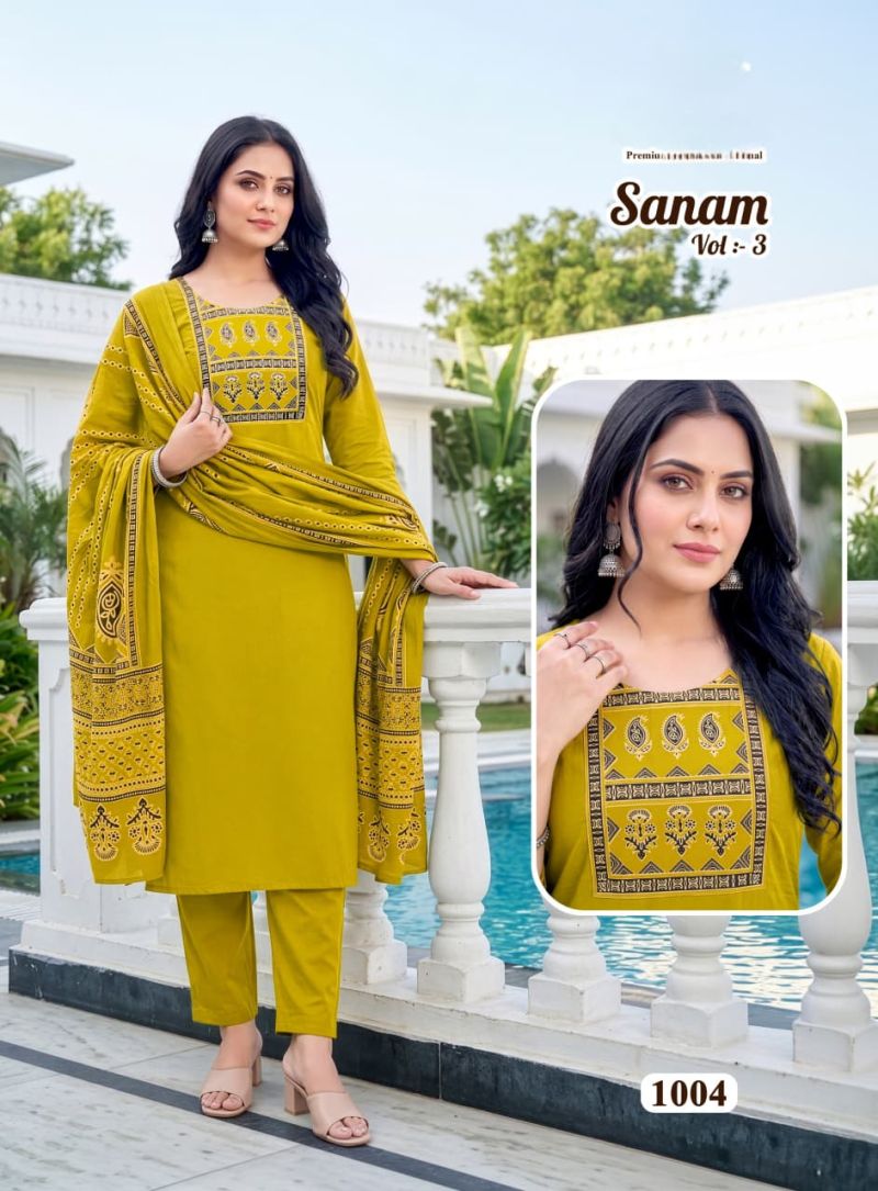 Amrah Wholesale Suman Vol 3 Dhabu Cotton Kurti Pant Dupatta Set