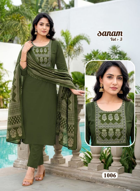 Amrah Wholesale Suman Vol 3 Dhabu Cotton Kurti Pant Dupatta Set