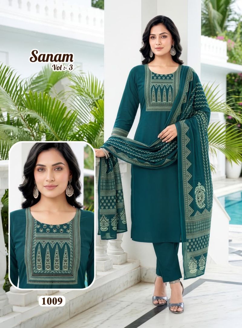 Amrah Wholesale Suman Vol 3 Dhabu Cotton Kurti Pant Dupatta Set