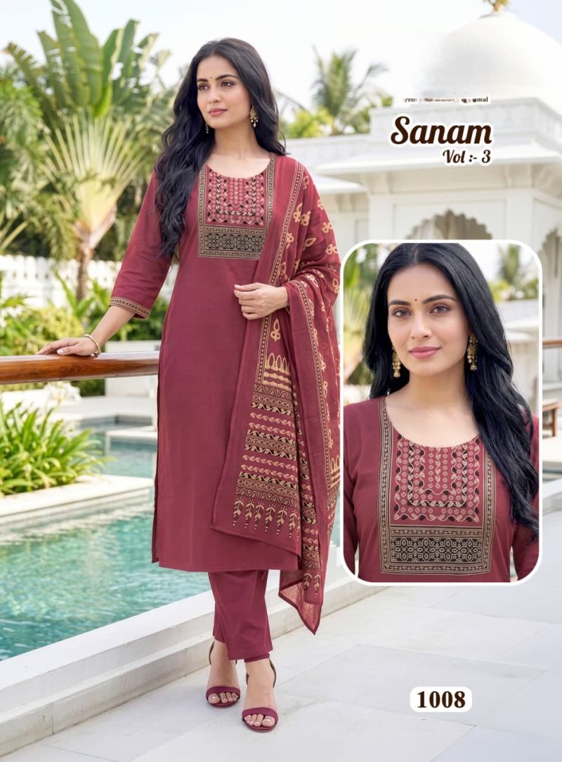 Amrah Wholesale Suman Vol 3 Dhabu Cotton Kurti Pant Dupatta Set