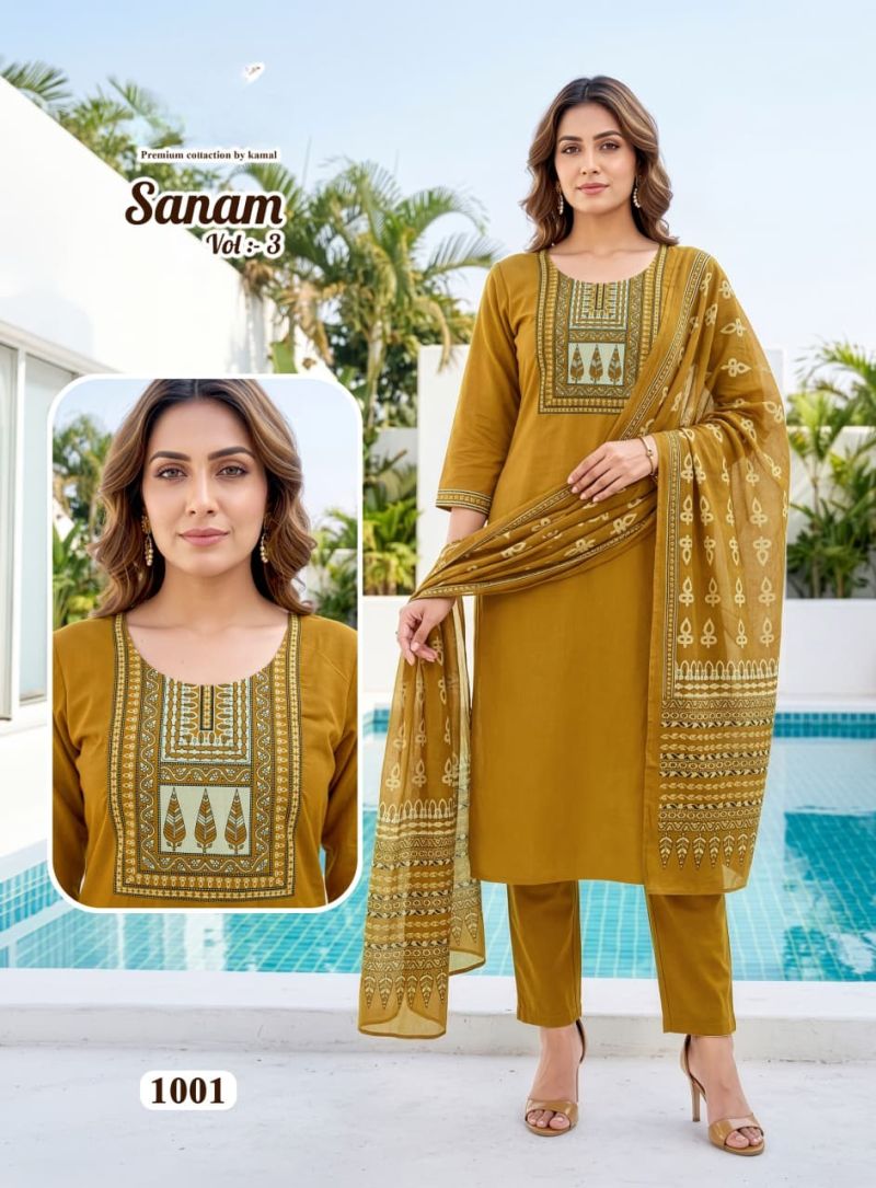 Amrah Wholesale Suman Vol 3 Dhabu Cotton Kurti Pant Dupatta Set