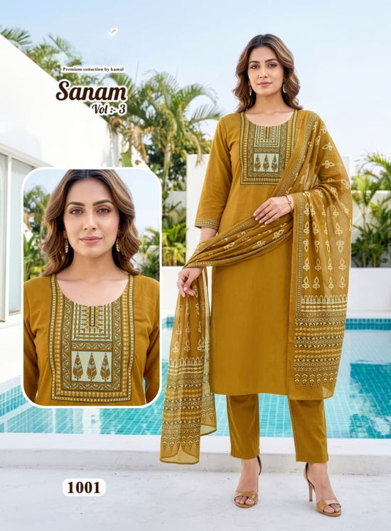 Amrah Wholesale Suman Vol 3 Dhabu Cotton Kurti Pant Dupatta Set
