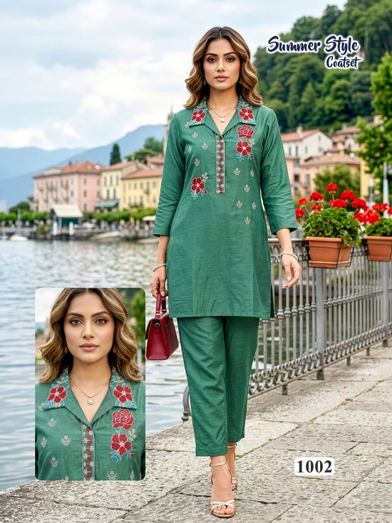Amrah Wholesale Summer Style Vol 8 Vartican Silk Embroidered Co Ord Set